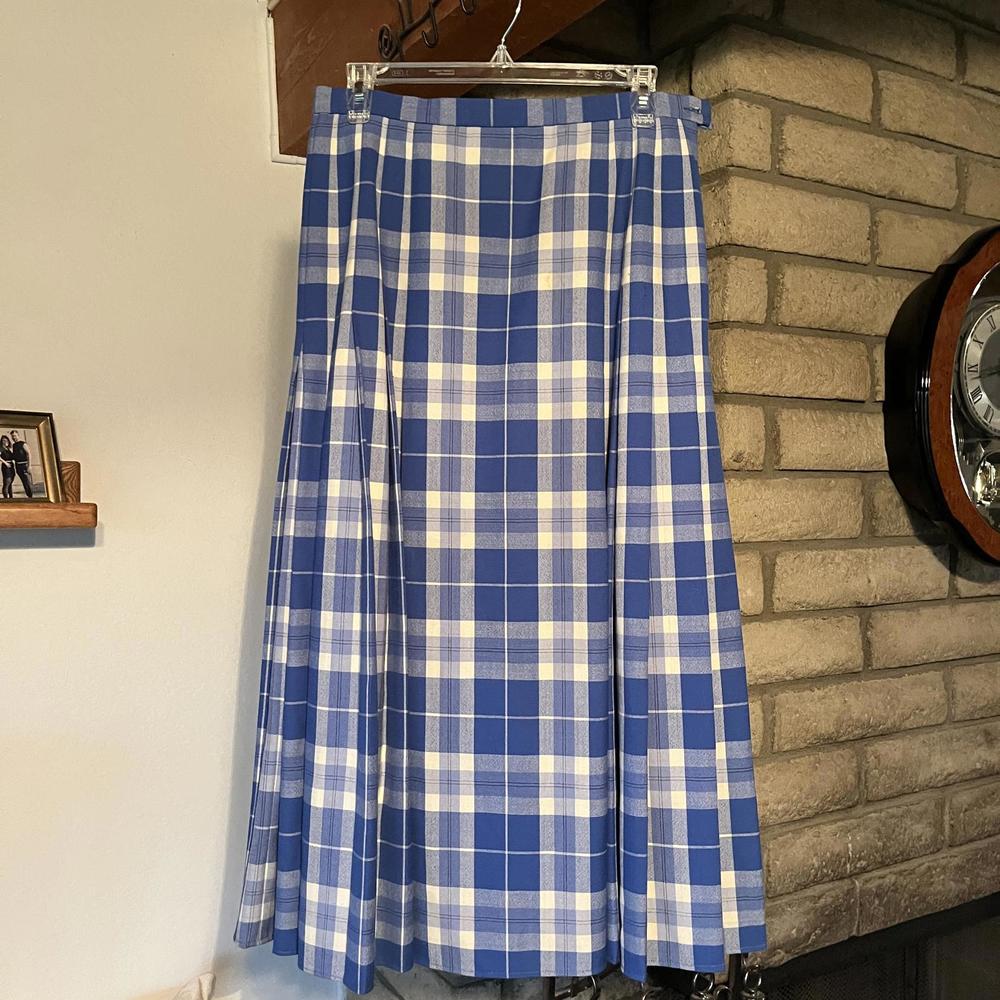 VINTAGE Blue & White Pendleton Wool Midi Skirt